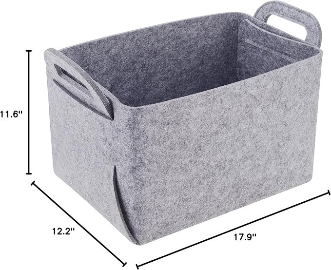Storage Basket Felt Storage Bin Collapsible& Convenient Box Organizer with Carry Handles for Office Bedroom Closet Babies Nursery Toys Laundry (Light grey, 17.9inch（L）×12.2inch（W）×11.6inch（H）)