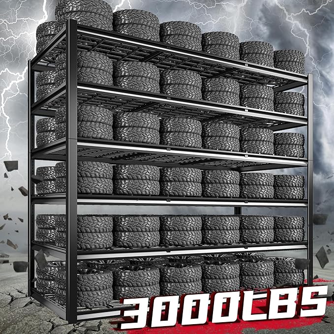 REIBII 60" W Garage Shelving, 3000LBS Metal Shelving Units, 6 Tier Storage Shelves, Adjustable Heavy Duty Shelving and Storage Rack for Warehouse, Pantry, Basement, 60" W x 84" Hx 24" D