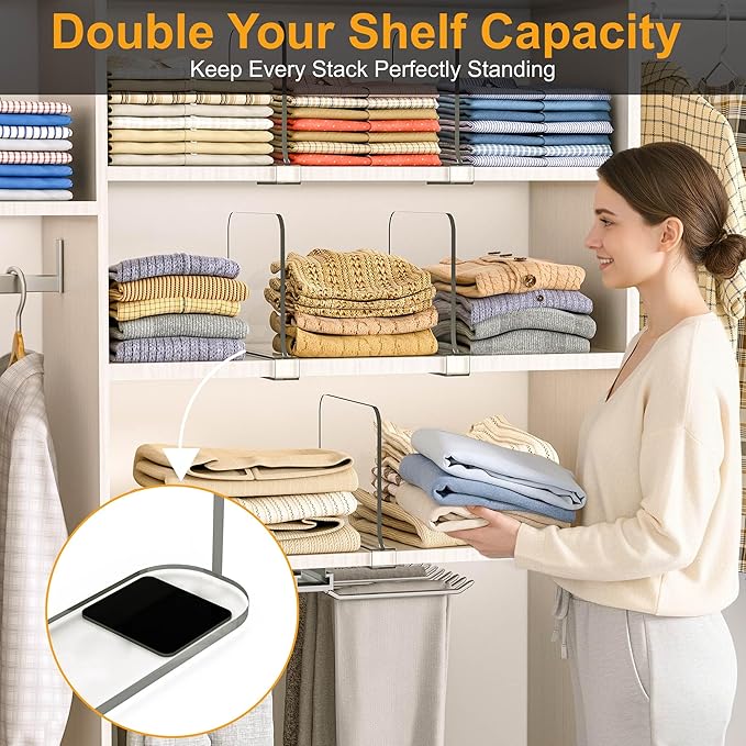 OKPOW Shelf Dividers for Closet Organization: 8" Tall X 12" Deep, Acrylic Clear Sturdy Separators for Clothes Purse, Adjustable, Removable, Easy to Install, Storage for Wood Cabinet Housewife, 8 Pack