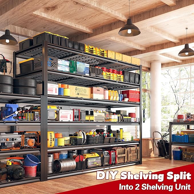 REIBII 60" W Garage Shelving, 3000LBS Storage Shelves, 6 Tier Heavy Duty Shelving, Adjustable Metal Shelving Units and Storage Rack for Warehouse, Pantry, Basement, 60" W x 84" Hx 24" D, 4 Pack