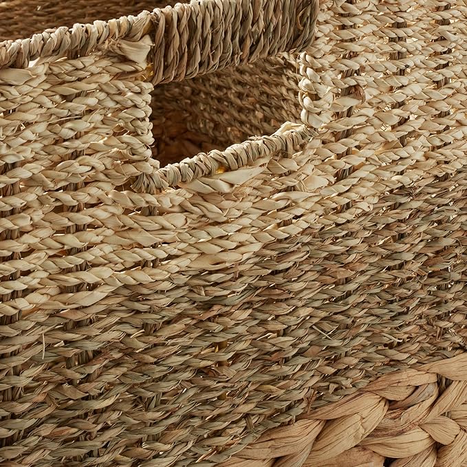 Casafield 12" x 12" Mixed Weave Storage Baskets, Natural - Set of 2 Woven Hyacinth Seagrass Wicker Storage Cube Bins for Bathroom, Bedroom, Laundry, Pantry, Shelves
