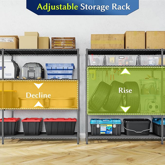 RRomorgniz 52.4W Wire Shelving Rack, 4Tier Metal Shelving Unit,1120LBS Heavy Duty Storage Shelves,Adjustable Pantry Shelves, Metal Shelf and Storage Rack,Industrial Shelving 52.4Wx13.8Dx59H,2PCS