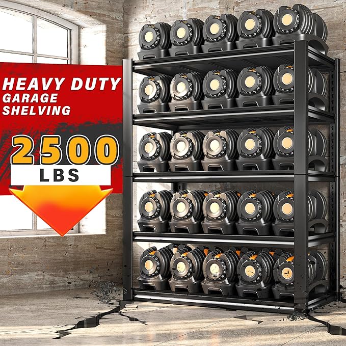 REIBII 40" W Garage Shelving, Heavy Duty Storage Shelves Load 2500LBS, 5-Tier Adjustable Metal Shelving, Garage Shelves for Warehouse, Pantry, Basement, 72" H x 40" W x 18" D