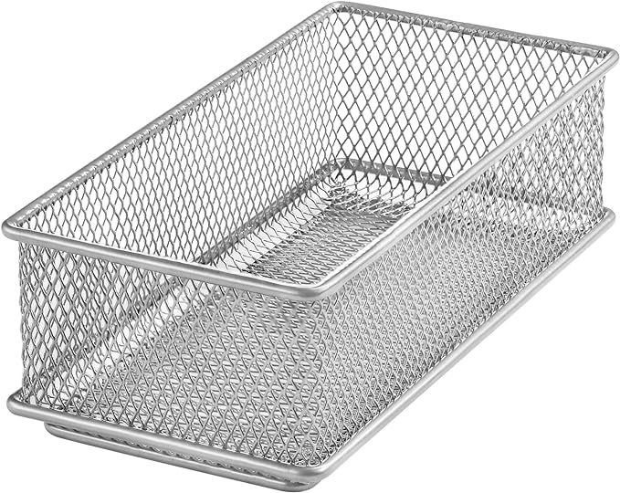 YBM HOME Silver Mesh Drawer Cabinet and or Shelf Organizer Bins, School Supply Holder Office Desktop Organizer Basket 1594s (1, 3x6x2 Inch)