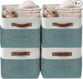 DECOMOMO Storage Baskets for Shelves - Fabric Storage Bins, Linen Closet Organizers and Storage (Green & White, Large - 4 Pack)