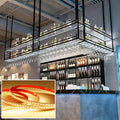 47.2IN Acrylic Ceiling Wine Glass Rack with Transparent Shelves, Hanging Wine Rack with Glass Holder and LED lights, 2 Layer Ceiling Bottle Holder Shelf for Bar Kitchen Decorate (47.2in/120cm)