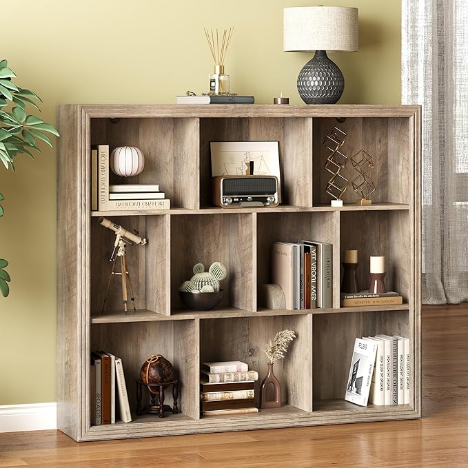 Book Shelf with 10-Cube, 43” Wide Bookshelf with Anti-Tip Device, 38” Tall Open Bookcase, Modern Display Organizer Book Case for Home Office, Entryway, Living Room, Bedroom, Study Room