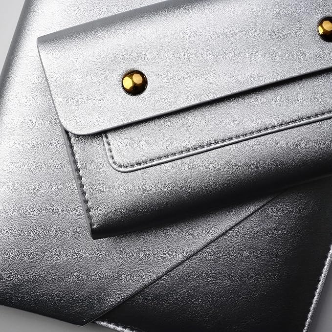 Laptop Sleeve Compatible with New 15.3 inch MacBook Air 2024 A3114 M3, Surface Laptop 15, Surface Book 13.5, Surface Laptop Studio with Small Pouch, Mouse Pad and Cord Holder Color Silver