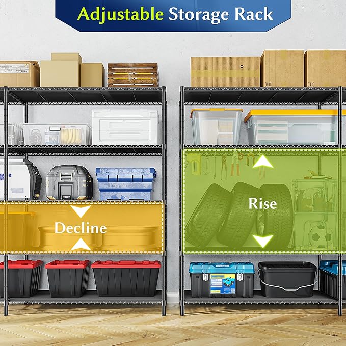 70.8H Wire Shelving Rack, 5Tier Metal Shelving Unit,1400LBS Heavy Duty Storage Shelves,Adjustable Pantry Shelves, Metal Shelf and Storage Rack,Industrial Shelving 52.36W x13.78Dx70.8H,2PCS