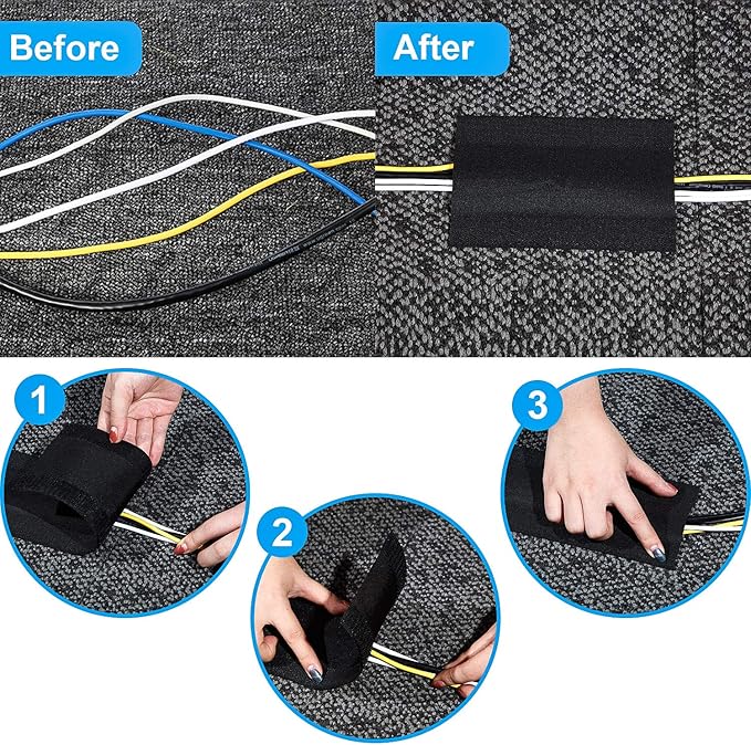 WILLBOND Carpet Cord Cover Cable Protector Floor Cover Cable Protector Management Only for Commercial Office Carpet(9.84 ft,Black)