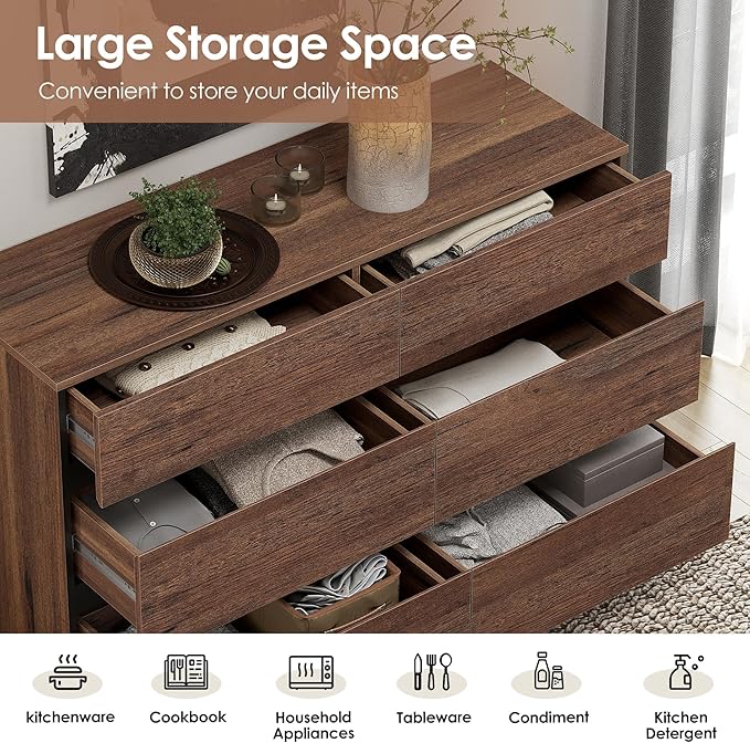 WAMPAT Dresser for Bedroom, Closet Organizers and Storage with 18 Drawers, Chest of Drawers with Metal Base, Wooden Modern Dresser for Living Room, Entryway, Brown