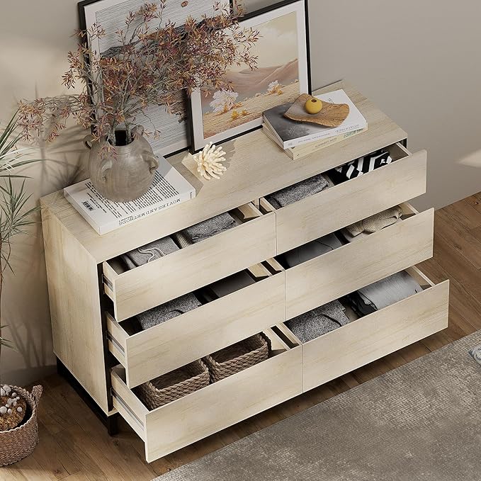 WAMPAT Dresser for Bedroom, Closet Organizers and Storage with 18 Drawers, Chest of Drawers with Metal Base, Wooden Modern Dresser for Living Room, Bedroom, Entryway, Light Oak