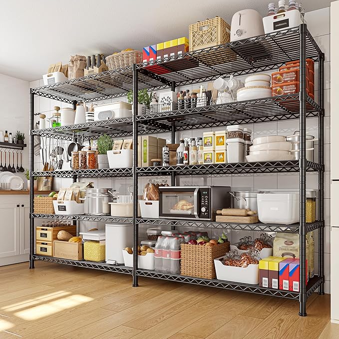 REIBII 73''W Storage Shelves Load 1650 LBS Metal Shelving 5-Tier Wire Shelving Unit, Adjustable Heavy Duty Metal Shelves Wire Shelf for Pantry Kitchen Industrial Garage, 17.7" D x 73" W x 71" H