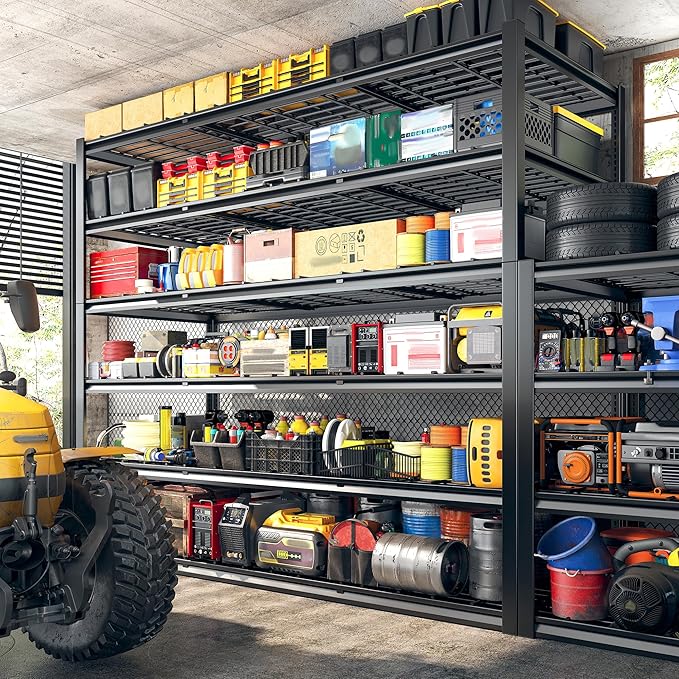 REIBII 60" W Garage Shelving, 3000LBS Storage Shelves, 6 Tier Heavy Duty Shelving, Adjustable Metal Shelving Units and Storage Rack for Warehouse, Pantry, Basement, 60" W x 84" Hx 24" D, 4 Pack