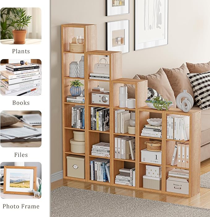 Cube Storage Organizer Bookcase, 3 Tier Decorative 11 inch Open Back Cubical Shelf with Thickened Border, Display Bookshelf for Living Room, Home Office, Sturdy Room (Natural Oak, 3 Cube)