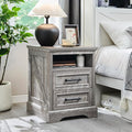 ACCOHOHO 18" Farmhouse Nightstand with Charging Station,End Table with 2 Drawers Storage,Side Table,Bedside Cabinet for Bedroom,Living Room,Grey