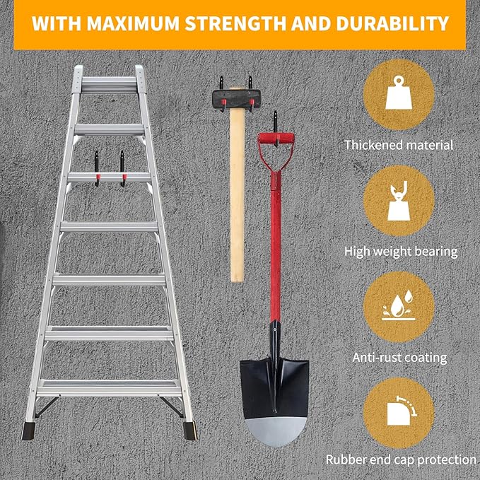 6 Pack Garage Hooks Heavy Duty, Utility Steel Hooks with EVA Foam Padding, 7.08inch Wall Mount J Organizer Hanger for Hanging Bikes Kayak Garden Tool Hose Bike Shelf