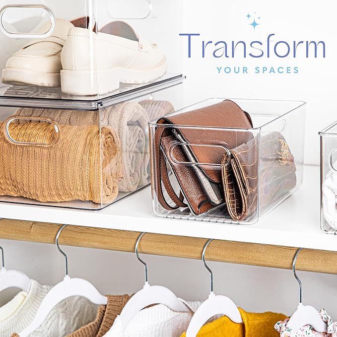 primebox Plastic Food Storage 6 Pack Clear Container Bin with Handles for Organizing Kitchen, Pantry, Fridge, Freezer, Pantry,Bathroom. 10"x6"x5"