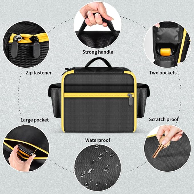 Air Compressor Bag Case Compatible with DEWALT 20V MAX Tire Inflator DCC020IB, Cordless Tools Storage Holder Organizer with Pocket for Battery Pack and Charging Kit -Inner Yellow (Box Only)