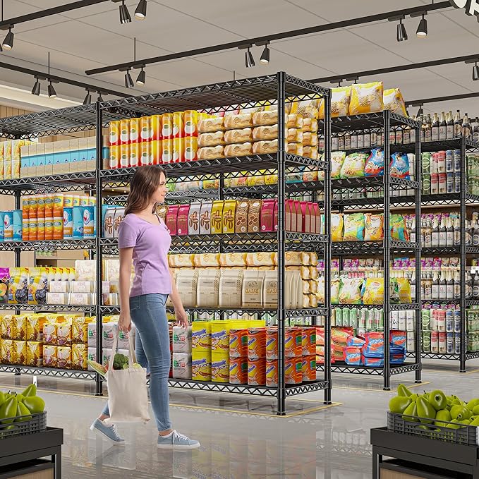 REIBII 73''W Storage Shelves Load 1650 LBS Metal Shelving 5-Tier Wire Shelving Unit, Adjustable Heavy Duty Metal Shelves Wire Shelf for Pantry Kitchen Industrial Garage, 17.7" D x 73" W x 71" H