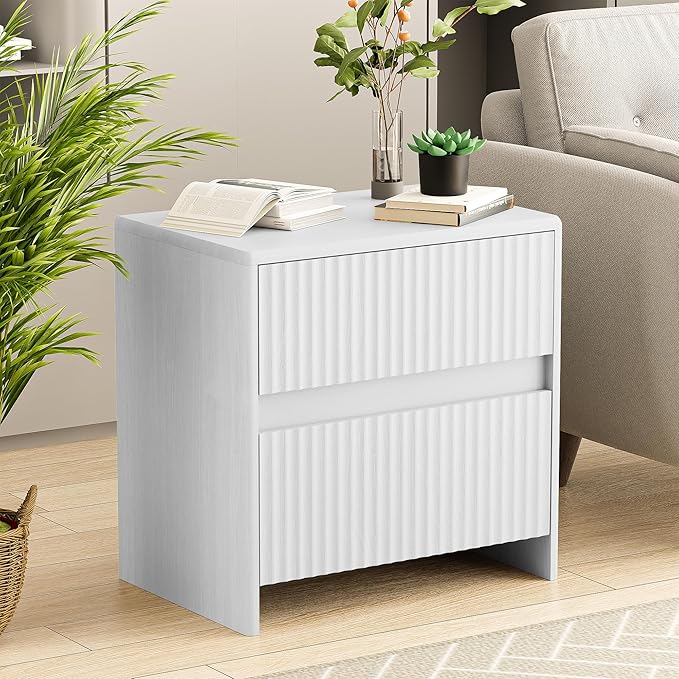 White Nightstand Set of 2, 23" Wood Bedside Table with 2 Storage Drawers, Modern Night Stand for Bedroom, Office
