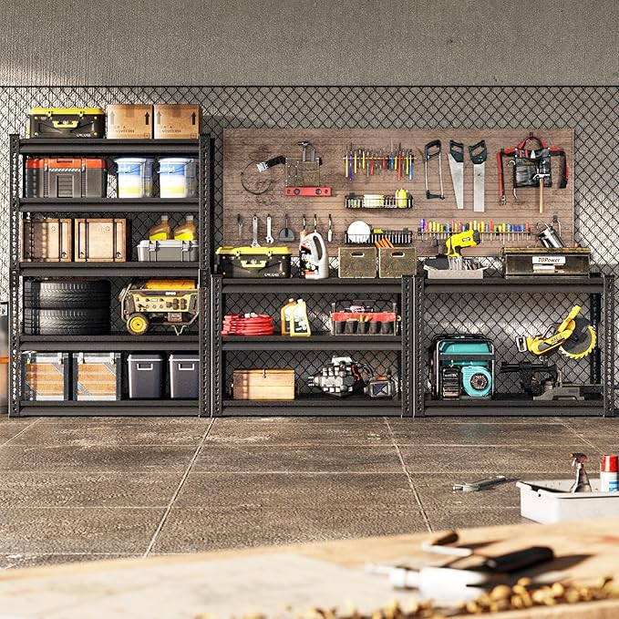 Heavy Duty Garage Shelves - 48''W 3,000Lbs Steel Metal Adjustable Utility Industrial Storage Shelving Rack Units for Warehouse Basement 5 Tier Black 47.2" W x 23.6" D x 78" H