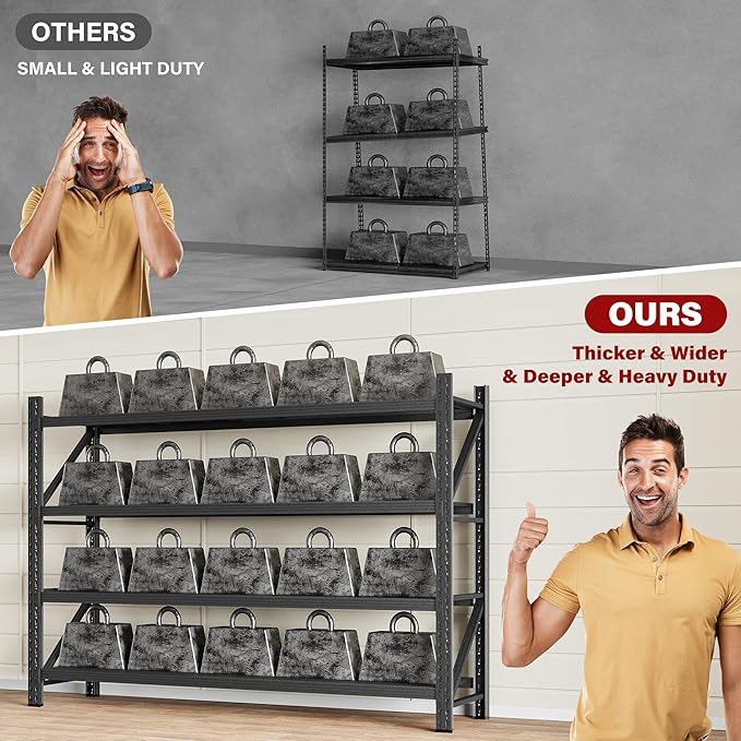 9000LBS Heavy Duty Garage Shelving Units,75" Wide & Deep Storage Shelves,Metal Garage Shelves,Large Storage Rack,Steel Shelf,Industrial Shelving for Shop,Warehouse,Basement,75" W x 24" D x 70" H
