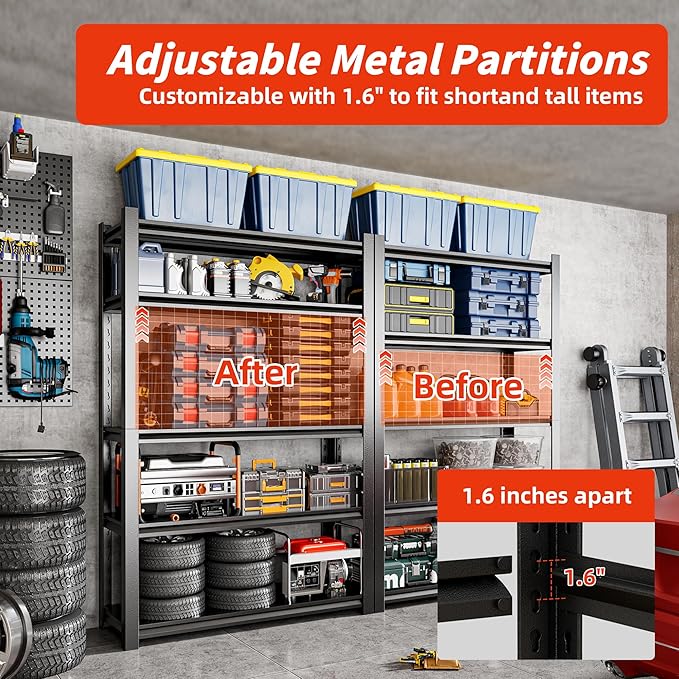 24" W Garage Shelving,5-Tier Heavy Duty Shelving Unit,3000LBS Adjustable Metal Storage Shelves,Storage Rack Units for Industrie,Shed,Warehouse,Basement,Black,24" W x 16" D x 63" H