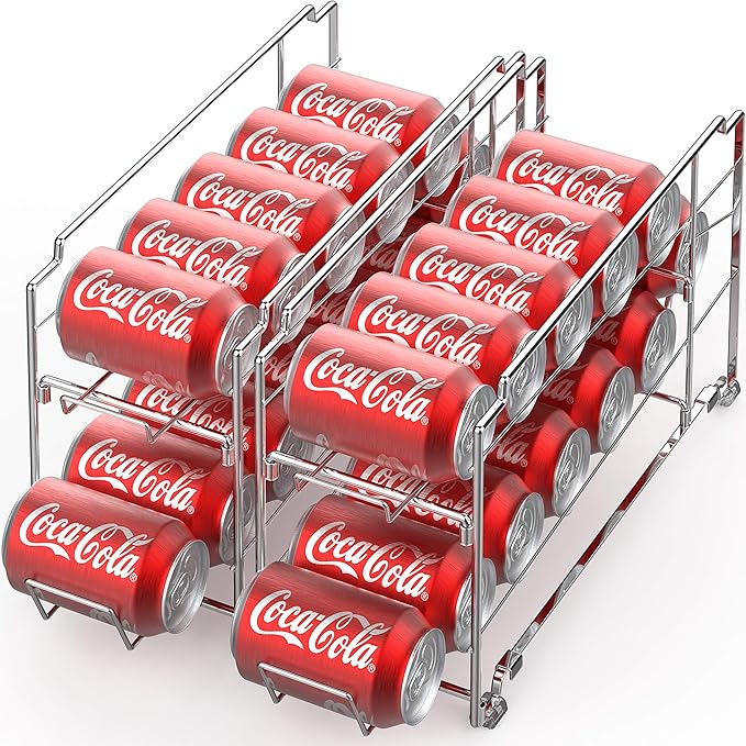 Simple Houseware Stackable Front Loading Beverage Can Dispenser Rack, Chrome - 2 Pack