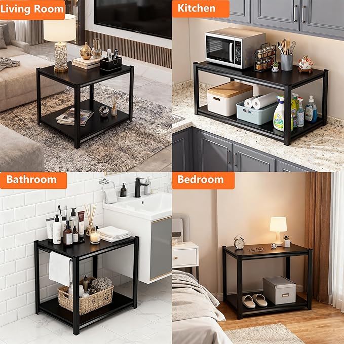 2-Tier End Table, Sofa Side Table for Small Space with Storage Shelf, Couch Table & Nightstand for Living Room, Bedroom, Office,32''H×14''W''D×12''D