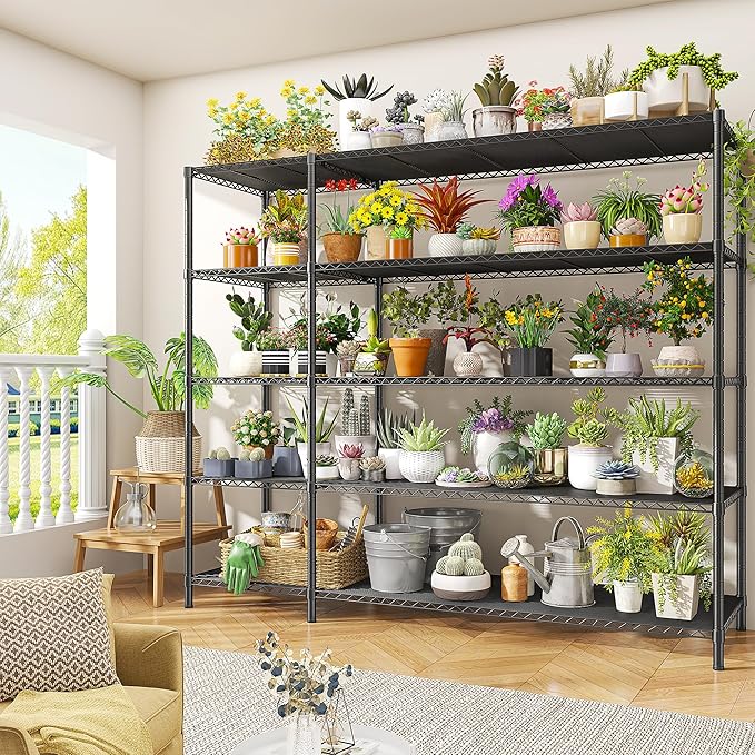 70.8H Wire Shelving Rack, 5Tier Metal Shelving Unit,1400LBS Heavy Duty Storage Shelves,Adjustable Pantry Shelves, Metal Shelf and Storage Rack,Industrial Shelving 52.36W x13.78Dx70.8H,2PCS