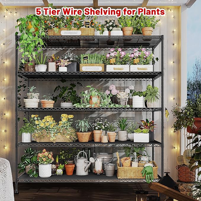 REIBII 45.8''W Steel Wire Shelving Unit, 5 Tier Adjustable Metal Storage Shelves for Kitchen Pantry Office Wire Rack Metal Shelving Unit for College Dorm School, 45.8" W x 71" H x 17.2" D 2PCS