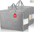 2Pack 84L Large Storage Bags, Folding Moving Comforter Blanket Storage Bags Closet Organizers and Storage Containers with Strong Handles&Zippers Clear Window for Clothes Bedding Pillow, Grey