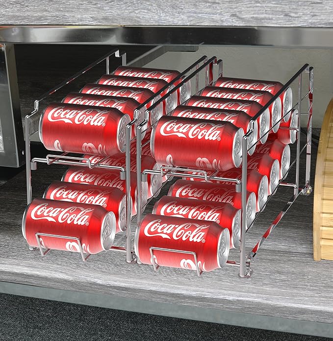 Simple Houseware Stackable Front Loading Beverage Can Dispenser Rack, Chrome - 2 Pack