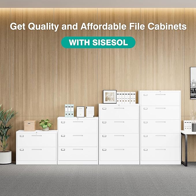 2 Drawer Lateral File Cabinet with Lock,White Lateral Filing Cabinet,Horizontal Metal Filing Cabinets,Locked Wide File Cabinets for Office Home,Fit A4/F4/Letter/Legal File,-Assembly Required