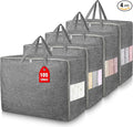 4Pack 105L Extra Large Storage Bags, Folding Comforter Blanket Storage Bags Closet Organizers and Storage Containers for Clothes with Strong Handles&Zippers Clear Window for Bedding Pillow Black