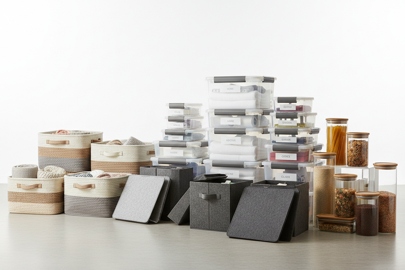 Storage Bins, Baskets & Containers

Flexible Storage for Every Room

Our storage bins and containers are designed for versatility and durability.

Includes:

Stackable plastic bins

Fabric storage baskets

Clear containers with lids

Foldable storage boxes (make it real photo)